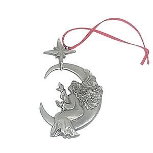 Vtg 1995 Rawcliffe Pewter Angel Crescent Moon Under Christmas Star Ornament CL15
